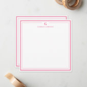 Custom Monogram Pink Border Stationery  Mitteilungskarte (Vorderseite/Rückseite Beispiel)