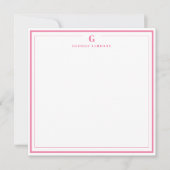 Custom Monogram Pink Border Stationery Mitteilungskarte (Vorderseite)