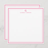 Custom Monogram Pink Border Stationery Mitteilungskarte (Vorne/Hinten)
