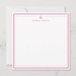 Custom Monogram Pink Border Stationery  Mitteilungskarte