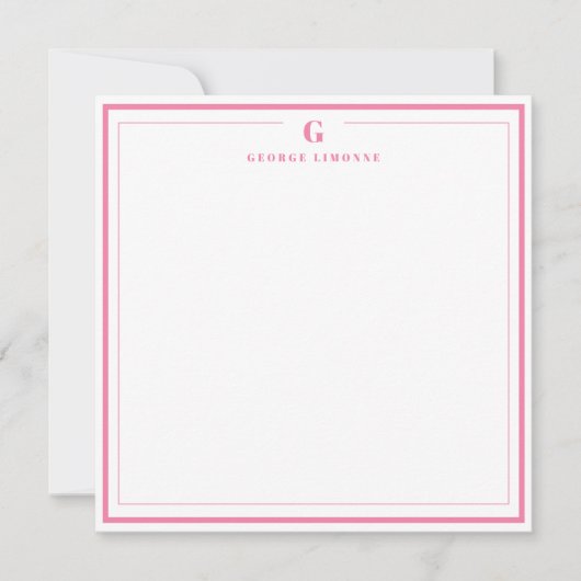 Custom Monogram Pink Border Stationery Mitteilungskarte (Vorderseite)