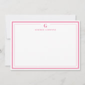 Custom Monogram Pink Border Stationery Mitteilungskarte (Vorderseite)