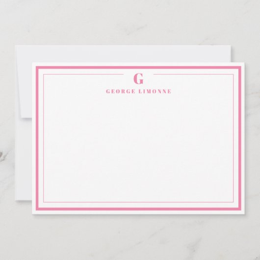 Custom Monogram Pink Border Stationery  Mitteilungskarte (Vorderseite)