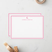 Custom Monogram Pink Border Stationery  Mitteilungskarte (Vorderseite/Rückseite Beispiel)
