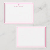 Custom Monogram Pink Border Stationery Mitteilungskarte (Vorne/Hinten)