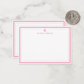 Custom Monogram Pink Border Stationery Mitteilungskarte (Vorderseite/Rückseite Beispiel)