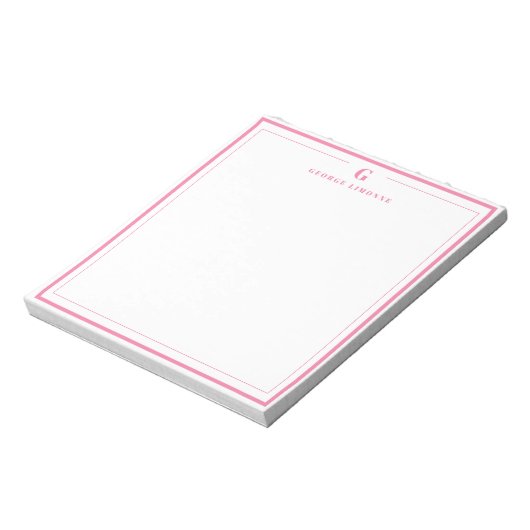 Custom Monogram Pink Border Stationery Notizblock (Rotiert)