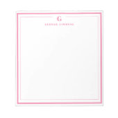 Custom Monogram Pink Border Stationery Notizblock (Vorderseite)