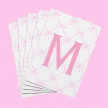 Custom Monogram Pink Bow, Coquette Playing Cards