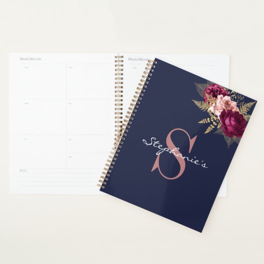 Custom Monogram Pink Burgundy Gold Floral Planer (Anzeige)