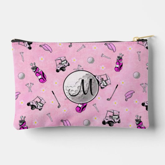 Custom Monogram Pink Golf Ball and Carts Zubehörtasche (Rückseite)
