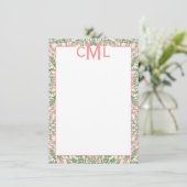 Custom Monogram Pink & Green Floral Chinoiserie Einladung (Stehend Vorderseite)