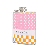 Custom Monogram Pink Orange Polka Dot Karo Flachmann (Links)