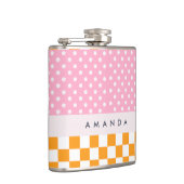 Custom Monogram Pink Orange Polka Dot Karo Flachmann (Rechts)