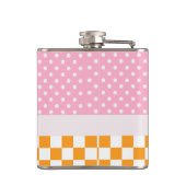 Custom Monogram Pink Orange Polka Dot Karo Flachmann (Rückseite)