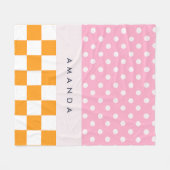 Custom Monogram Pink Orange Polka Dot Karo Fleecedecke (Vorderseite (Horizontal))