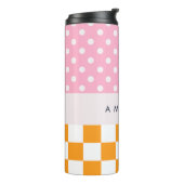 Custom Monogram Pink Orange Polka Dot Karo Thermosbecher (Nach links gedreht)