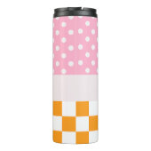 Custom Monogram Pink Orange Polka Dot Karo Thermosbecher (Rückseite)