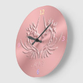 Custom Monogram, Pink, Scaly Dragon Heart Große Wanduhr (Winkel)