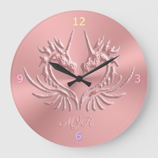 Custom Monogram, Pink, Scaly Dragon Heart Große Wanduhr (Vorderseite)