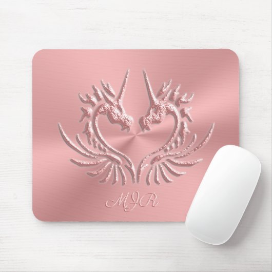 Custom Monogram, Pink Scaly Dragon Heart Mousepad (Mit Mouse)