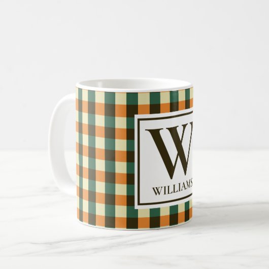 Custom Monogram Plaid Mug Gift for Women & Men Kaffeetasse (Vorderseite Links)