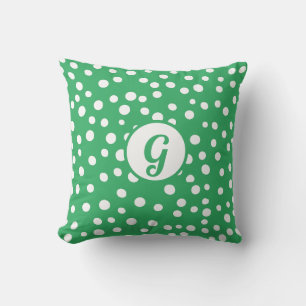 Custom Monogram Polka Dot x Green Accent Kissen