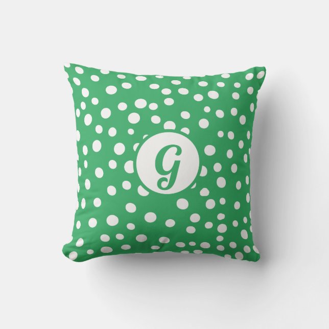 Custom Monogram Polka Dot x Green Accent Kissen (Vorderseite)