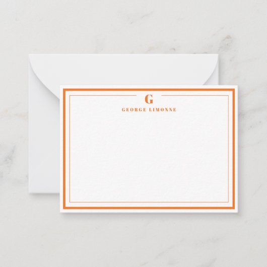 Custom Monogram Pumpkin Orange Border Stationery  Mitteilungskarte (Vorderseite)