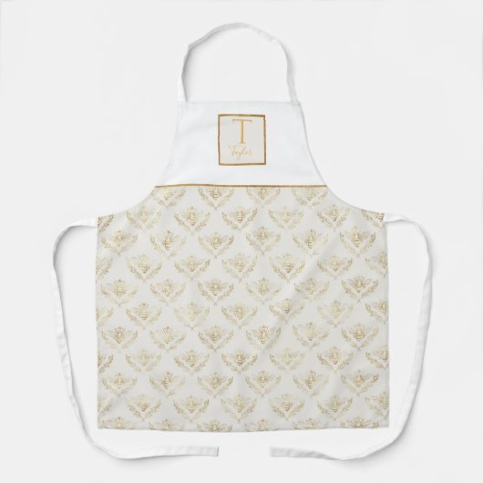 Custom Monogram, Queen Bee, Creme und Gold Schürze (Vorderseite)