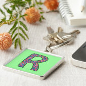 Custom Monogram R Schlüsselanhänger, Ditsy Floral  Schlüsselanhänger (Seite)