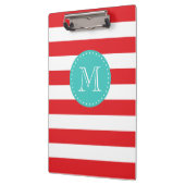 Custom Monogram Red and Turquoise Bold Stripes Klemmbrett (Links)