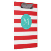 Custom Monogram Red and Turquoise Bold Stripes Klemmbrett (Rechts)