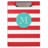 Custom Monogram Red and Turquoise Bold Stripes Klemmbrett (Vorderseite)