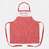 Custom Monogram Red and White Polka Dots Weihnacht Schürze (Vorderseite)