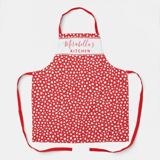 Custom Monogram Red and White Polka Dots Weihnacht Schürze (Vorderseite)