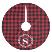 Custom Monogram Red Black Buffalo Kariert Kranz Polyester Weihnachtsbaumdecke (Vorderseite)