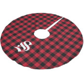 Custom Monogram Red Black Buffalo Kariert Polyester Weihnachtsbaumdecke (Schrägansicht)
