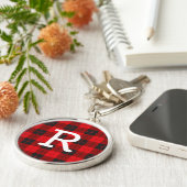 Custom Monogram Red Buffalo Kariert Flannel Schlüsselanhänger (Seite)
