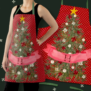 Custom Monogram Red Dots Watercolor Weihnachtsbaum Schürze