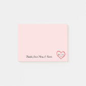 Custom Monogram Red Heart Pink Wedple Post-it Klebezettel (Vorderseite)