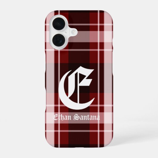 Custom Monogram Red Kariert iPhone 16 Hülle (Rückseite)