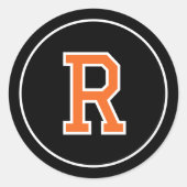 Custom Monogram Retro Bold Navy Orange Black Runder Aufkleber (Vorderseite)