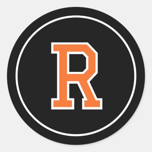 Custom Monogram Retro Bold Navy Orange Black Runder Aufkleber (Vorderseite)