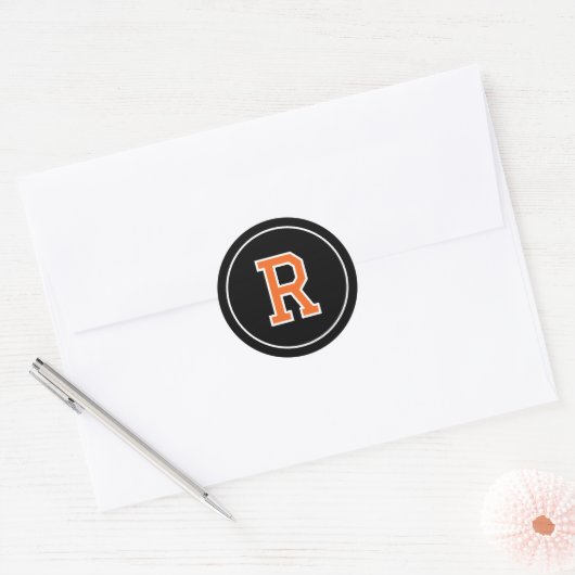 Custom Monogram Retro Bold Navy Orange Black Runder Aufkleber (Umschlag)