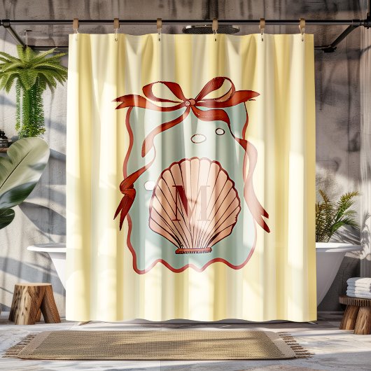 Custom Monogram Retro Coastell Seashell Duschvorhang