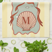 Custom Monogram Retro Coastell Seashell Geschirrtuch (Gefaltet)