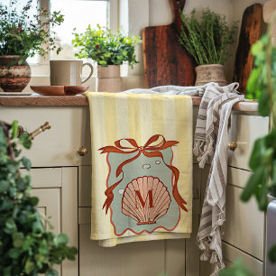 Custom Monogram Retro Coastell Seashell Geschirrtuch