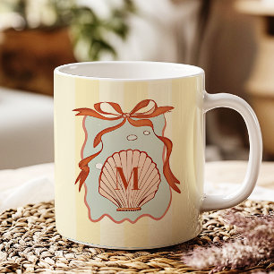Custom Monogram Retro Coastell Seashell Kaffeetasse