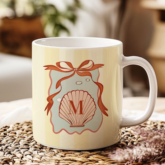 Custom Monogram Retro Coastell Seashell Kaffeetasse